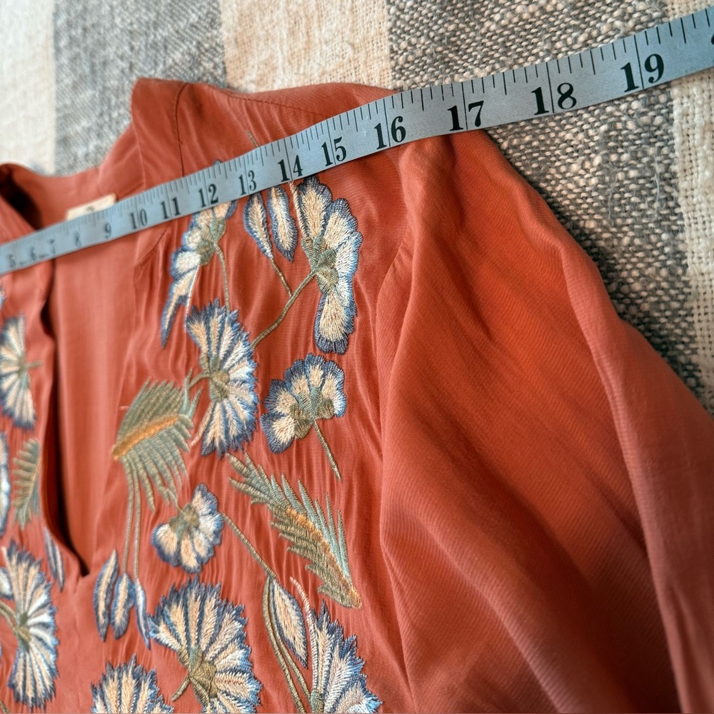 Entro Floral Embroidered Midi Dress Women Size Medium Pumpkin Color Lined - Picture 13 of 14